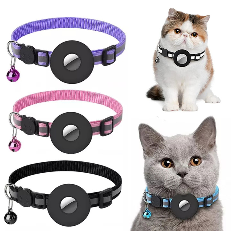 Collier Nylon Réfléchissant avec Étui AirTag pour Chien et Chat